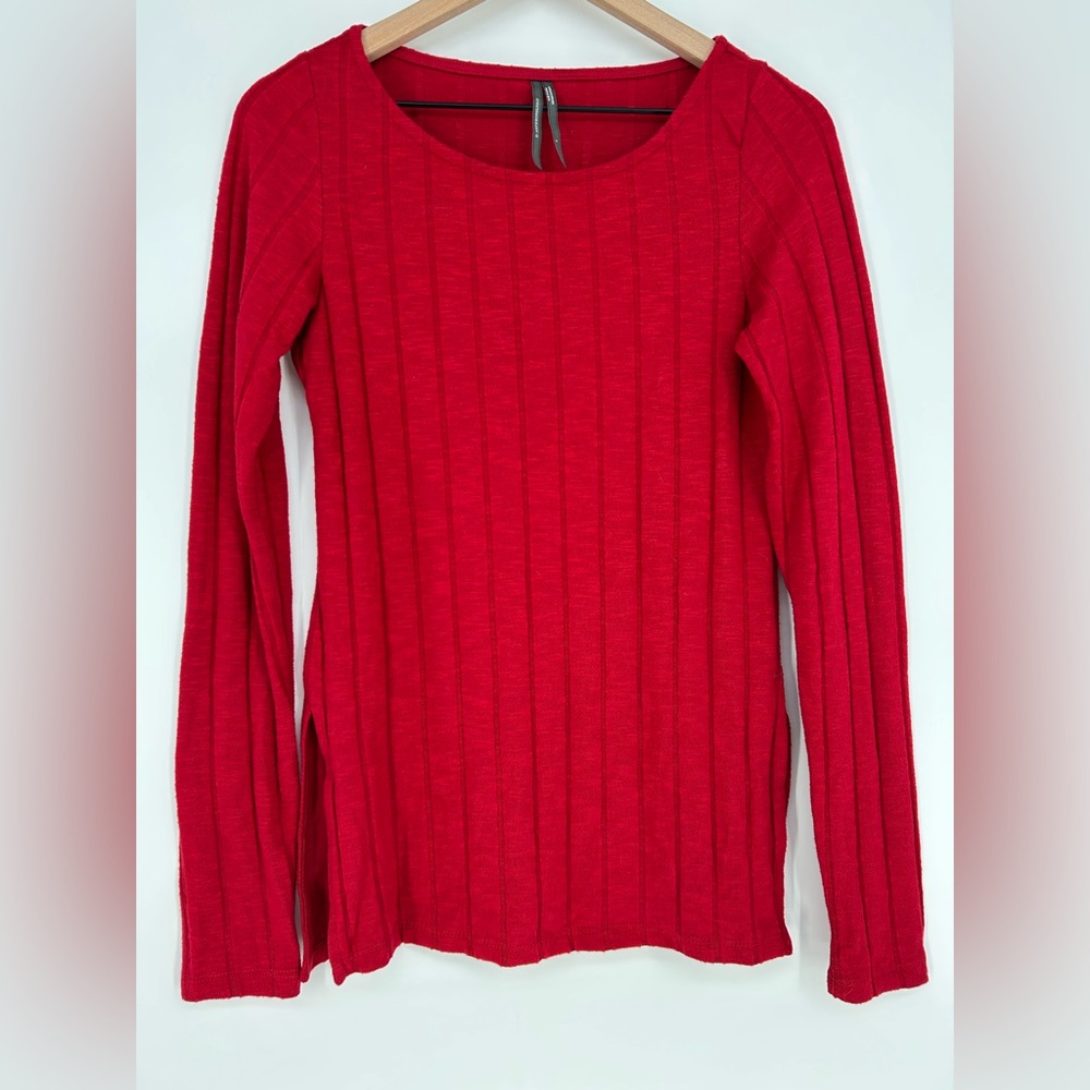 By‎ Anthropologie Ribbed Knit Side Slit Scoop Neck Sweater In Red- Women's Small